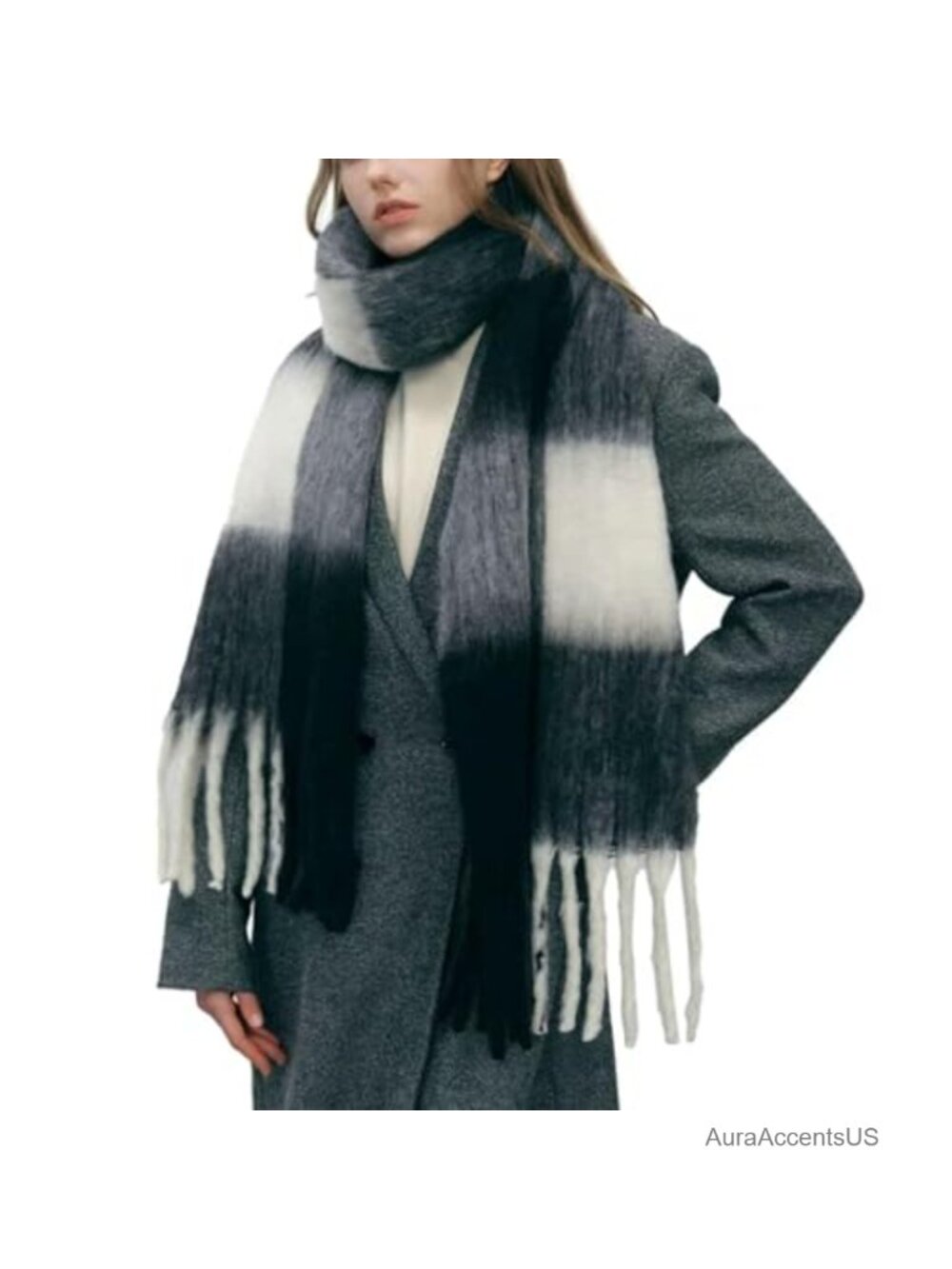 Chunky Plaid Scarf Oversized Tassel Wrap Shawl Thick Warm Winter